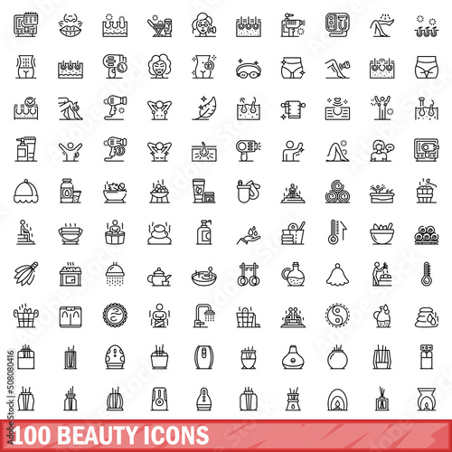 100 beauty icons set. Outline illustration of 100 beauty icons vector set isolated on white background
