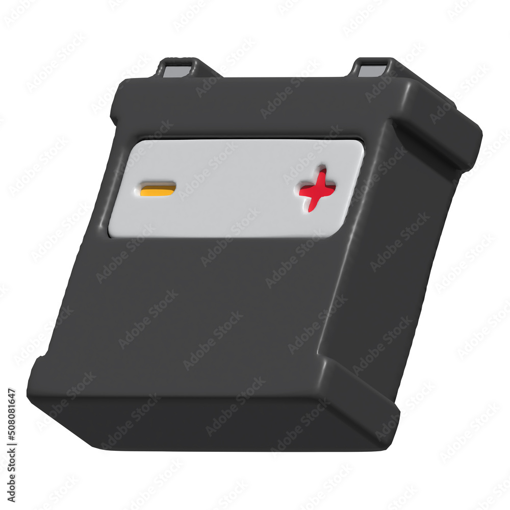 3d illustration of automotive service car battery icon isolated on white background with black and red design 3d illustration of automotive service car battery icon isolated on white background with black and red design