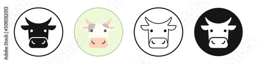 Horned cow vector set. Cattle muzzle, cow head icon, farm logo