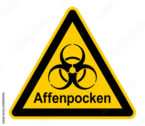wso483 WarnSchildOrange - Warnzeichen - german text - Affenpocken . Viruserkrankung - Affenpockenvirus - Orthopoxvirus simiae (Monkeypox, MPXV) - xxl g11318 photo
