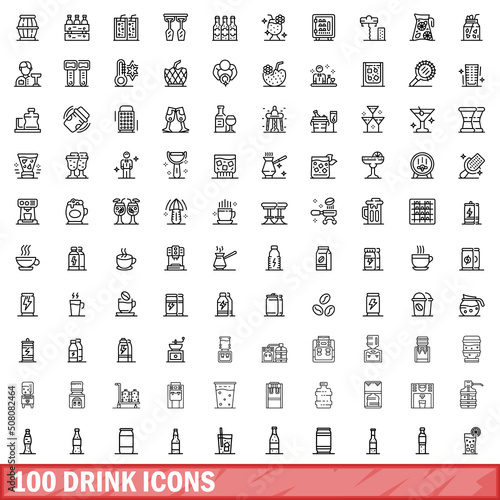 100 drink icons set. Outline illustration of 100 drink icons vector set isolated on white background
