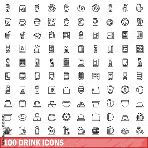 100 drink icons set. Outline illustration of 100 drink icons vector set isolated on white background