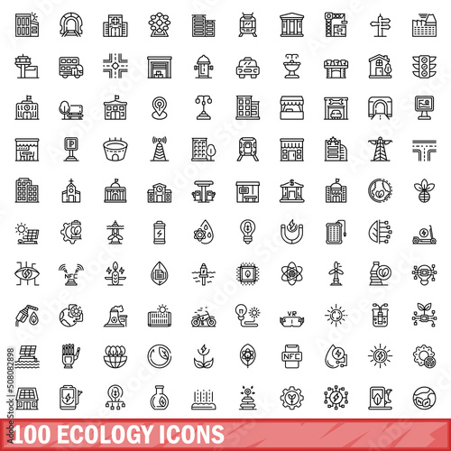 100 ecology icons set. Outline illustration of 100 ecology icons vector set isolated on white background