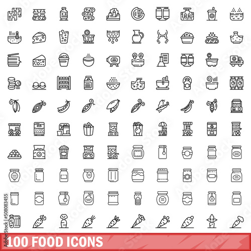 100 food icons set. Outline illustration of 100 food icons vector set isolated on white background