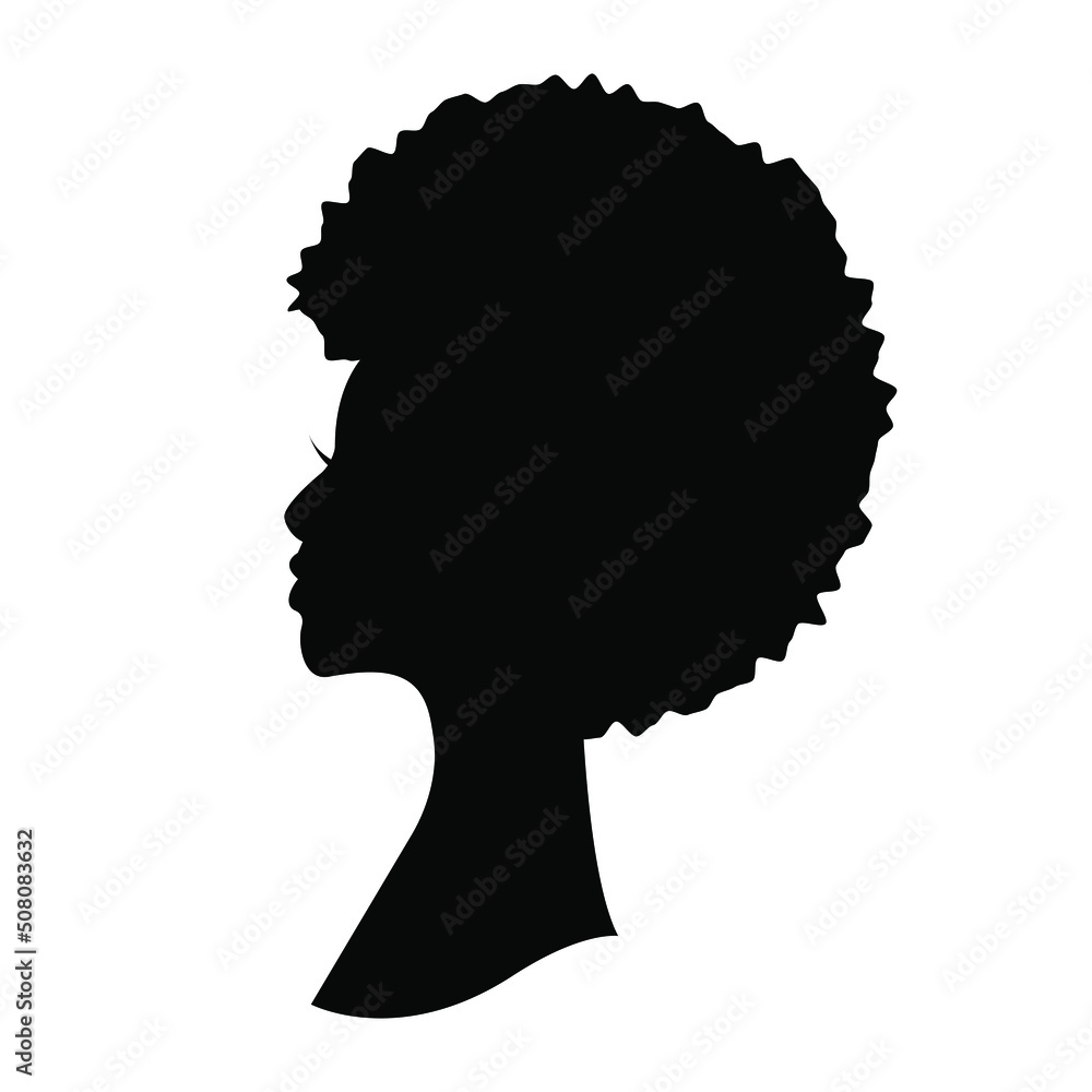 Vector illustration of a black woman with afro hair silhouette. Side view of african american woman with natural hair