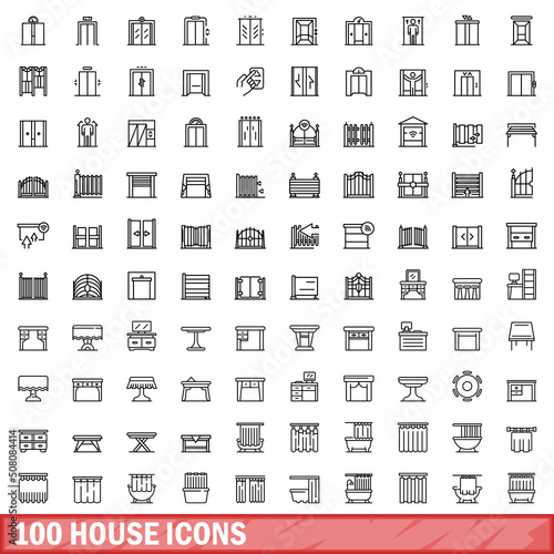 100 house icons set. Outline illustration of 100 house icons vector set isolated on white background