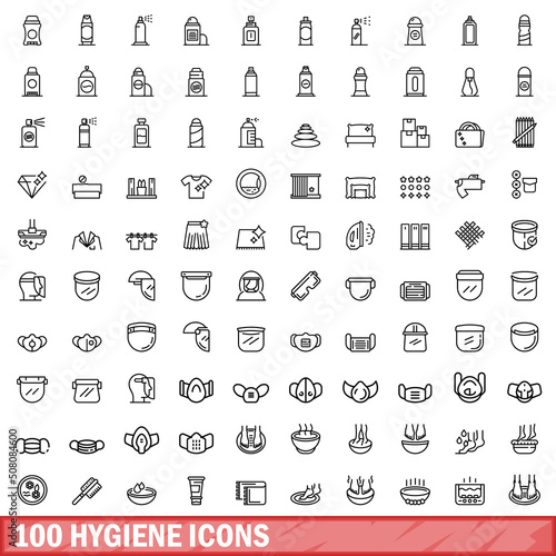 100 hygiene icons set. Outline illustration of 100 hygiene icons vector set isolated on white background