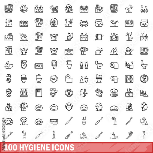 100 hygiene icons set. Outline illustration of 100 hygiene icons vector set isolated on white background