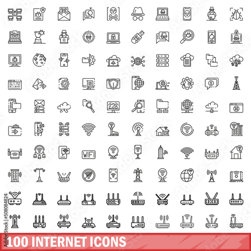 100 internet icons set. Outline illustration of 100 internet icons vector set isolated on white background