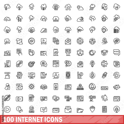 100 internet icons set. Outline illustration of 100 internet icons vector set isolated on white background