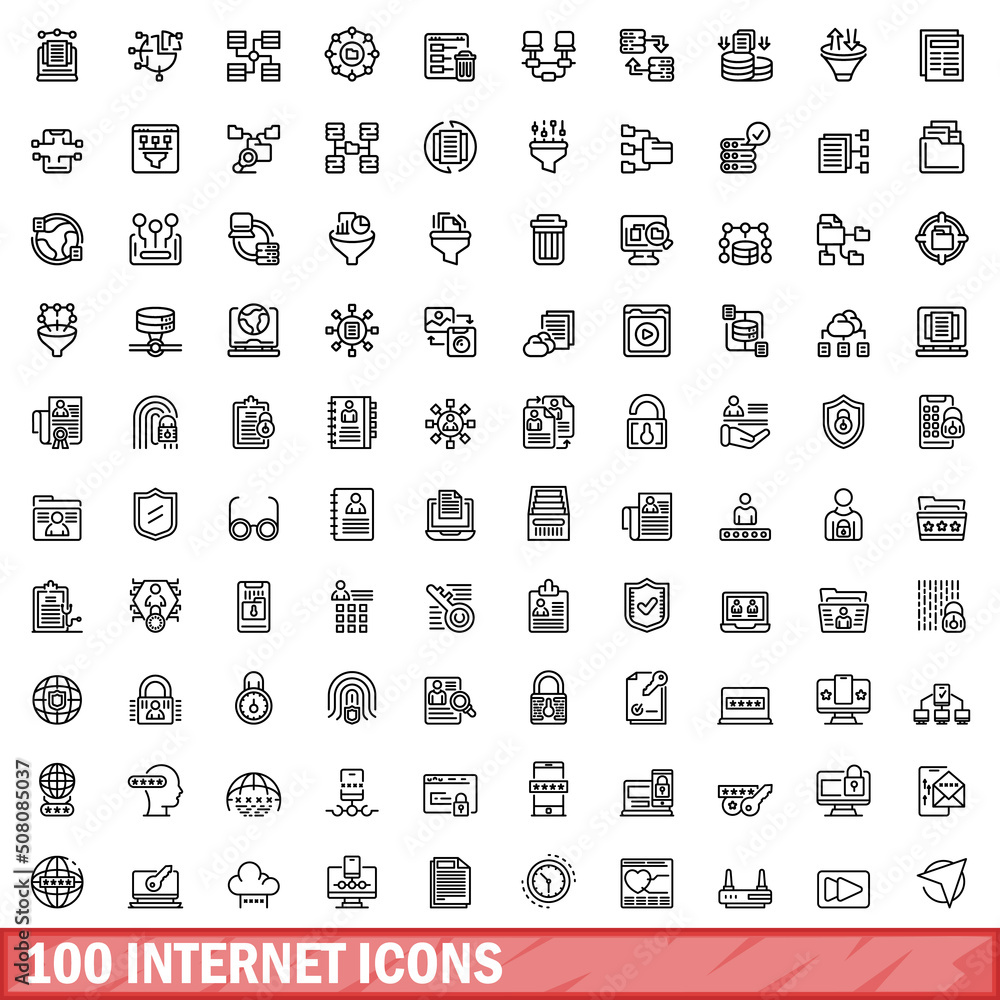 100 internet icons set. Outline illustration of 100 internet icons vector set isolated on white background 100 internet icons set. Outline illustration of 100 internet icons vector set isolated on white background