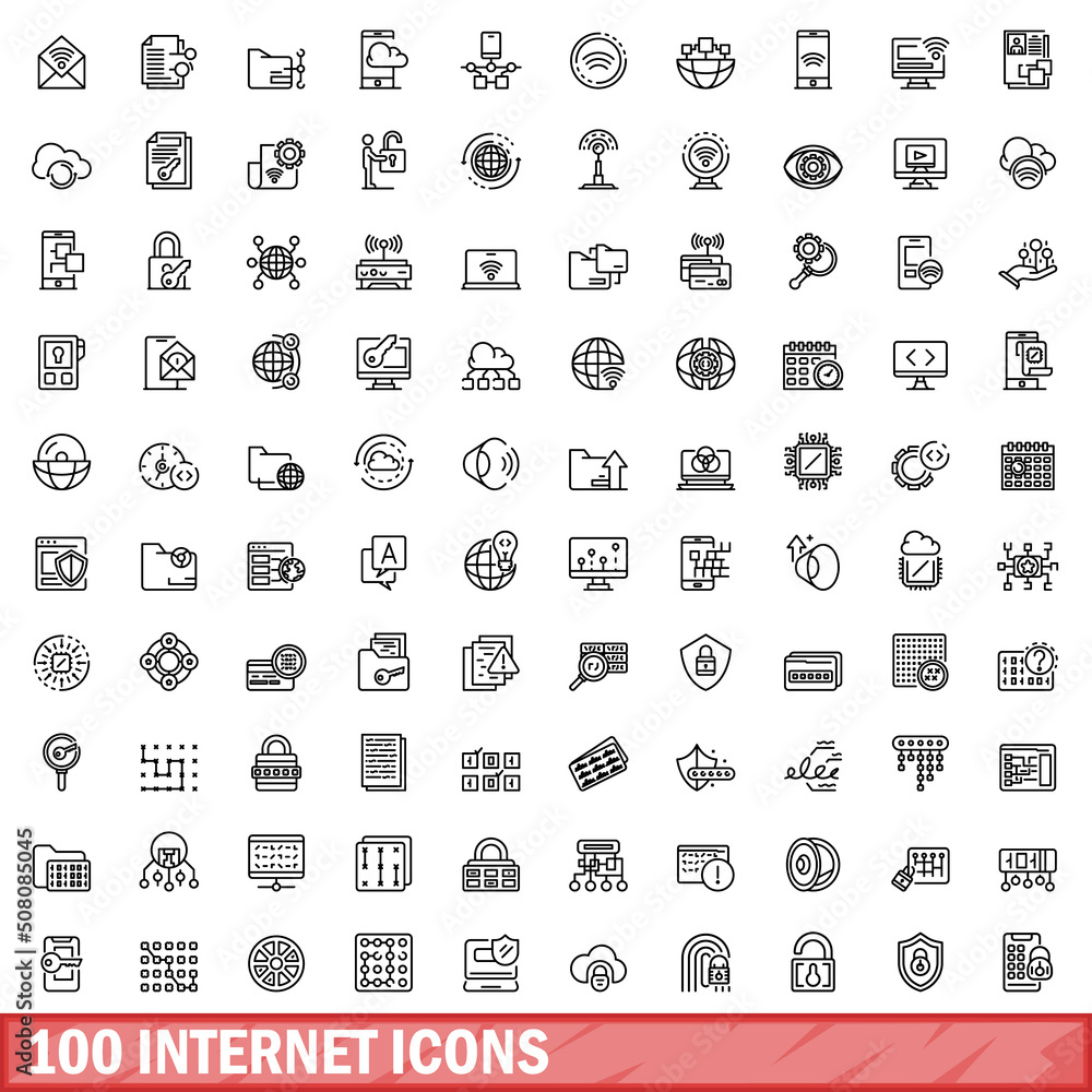 100 internet icons set. Outline illustration of 100 internet icons vector set isolated on white background 100 internet icons set. Outline illustration of 100 internet icons vector set isolated on white background