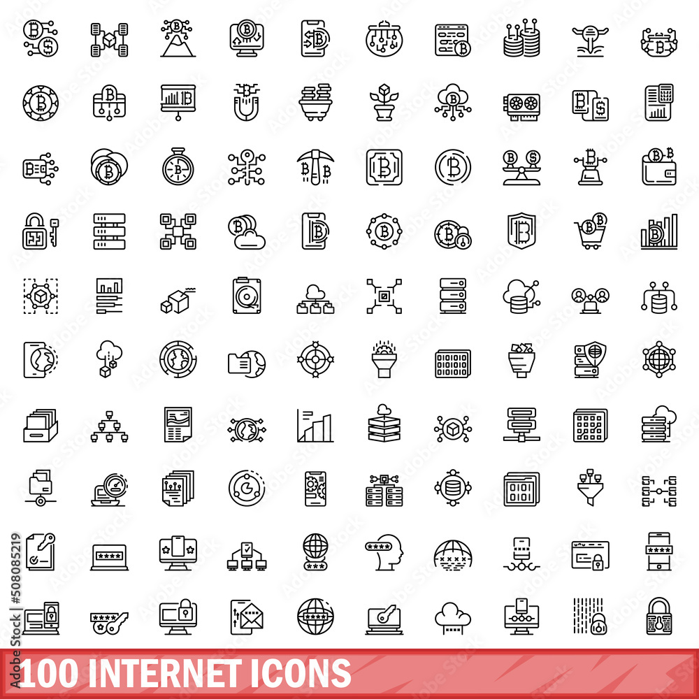 100 internet icons set. Outline illustration of 100 internet icons vector set isolated on white background 100 internet icons set. Outline illustration of 100 internet icons vector set isolated on white background