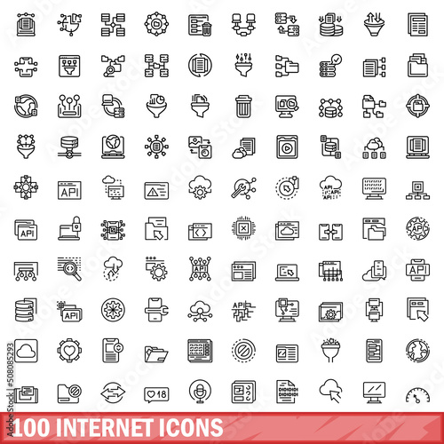 100 internet icons set. Outline illustration of 100 internet icons vector set isolated on white background