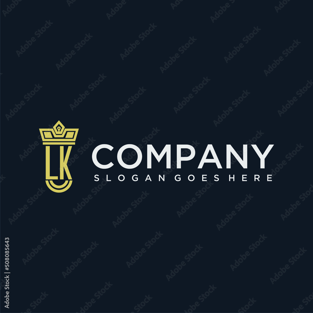 LK initial monogram shield logo design for crown vector image Stock ...