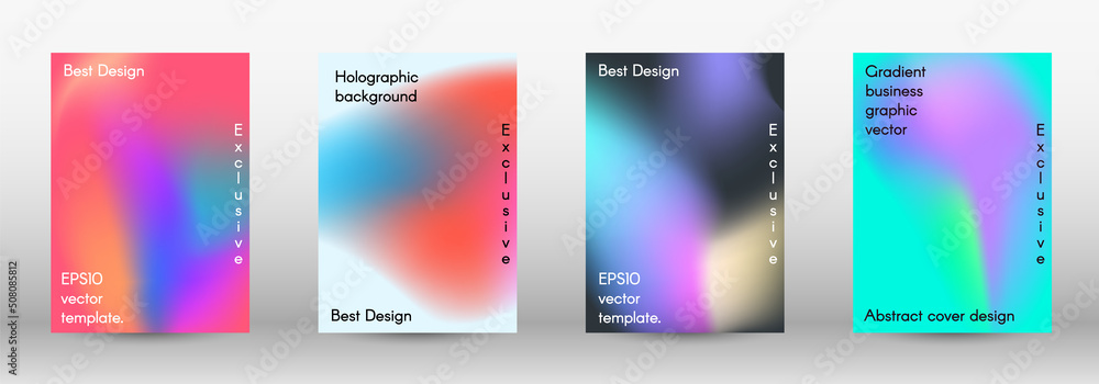 Set for liquid. Holographic abstract backgrounds.  Bright mesh blurred pattern in pink, blue, green tones.  Cover, poster, wallpaper. Colorful abstract texture. Poster design template.