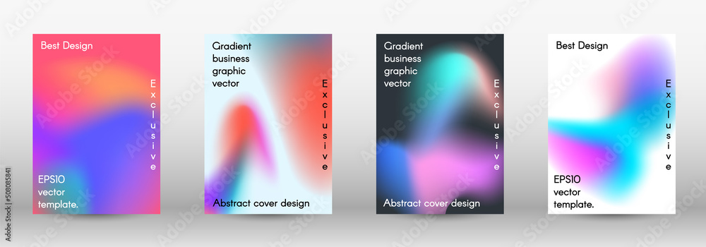 Set for liquid on colorful background.  Bright mesh blurred pattern in pink, blue, green tones.  Fashionable advertising vector in retro for book, annual, mobile interface, web application.