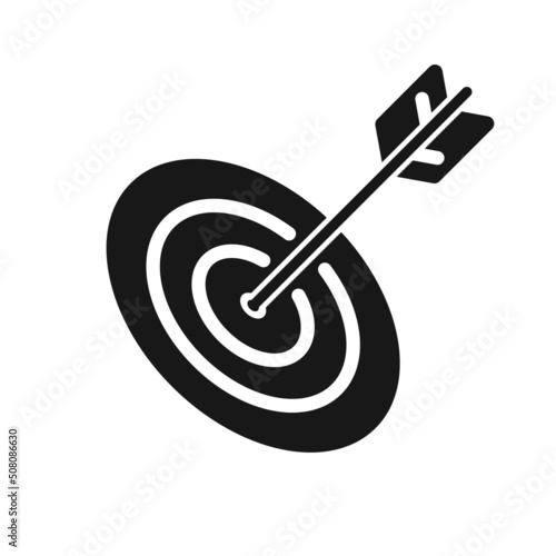 A simple Target and arrow silhouette. Right on target flat icon vector illustration for UI graphic design.