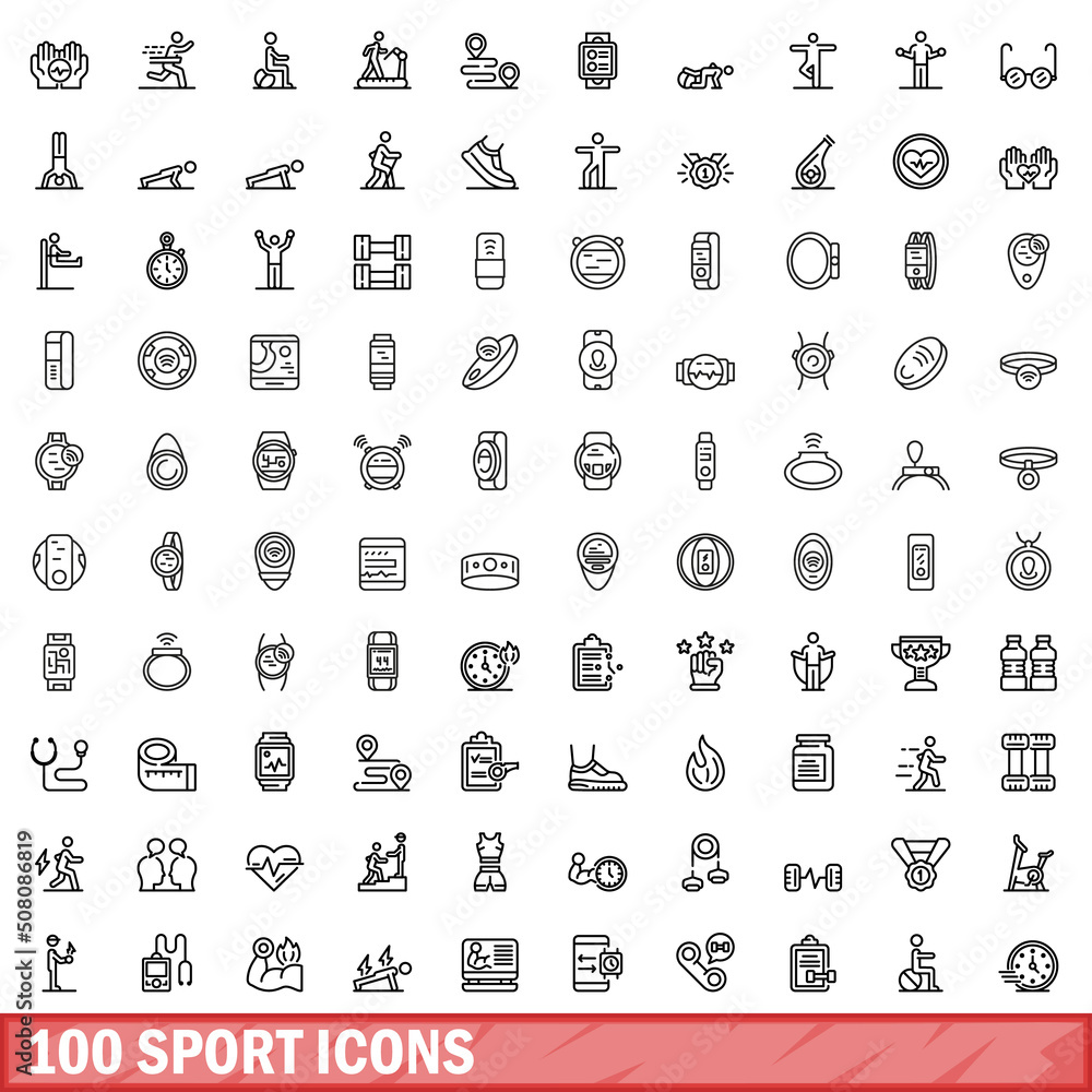 100 sport icons set. Outline illustration of 100 sport icons vector set isolated on white background 100 sport icons set. Outline illustration of 100 sport icons vector set isolated on white background