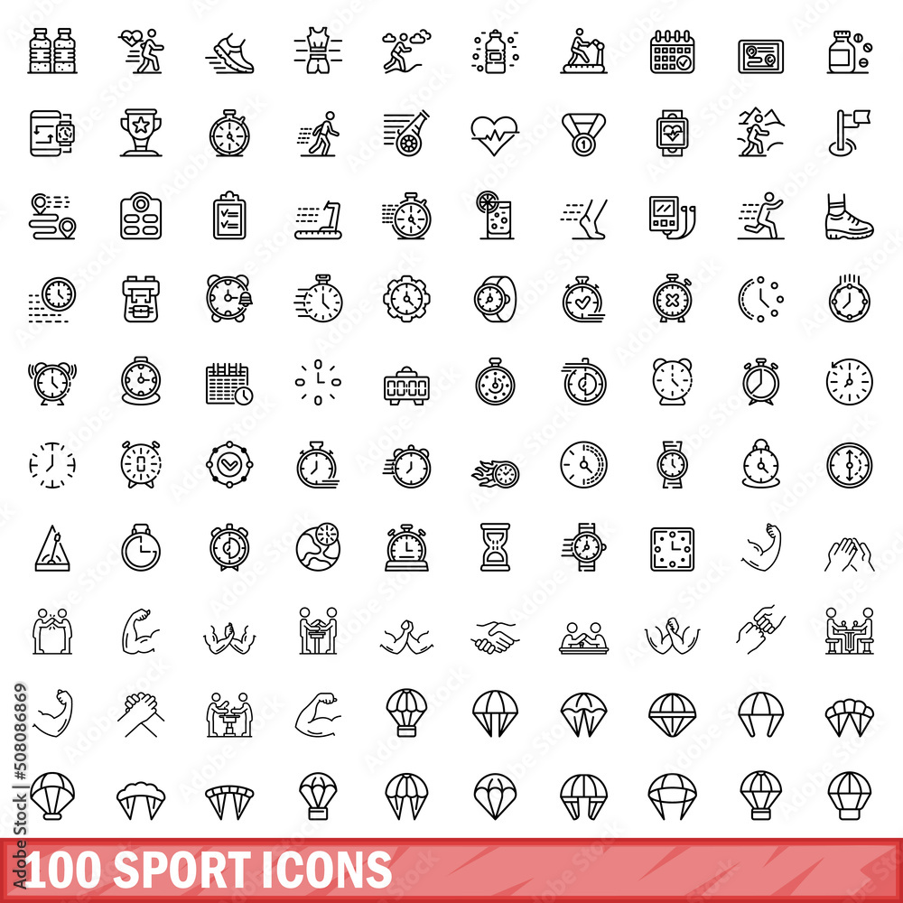 100 sport icons set. Outline illustration of 100 sport icons vector set isolated on white background 100 sport icons set. Outline illustration of 100 sport icons vector set isolated on white background