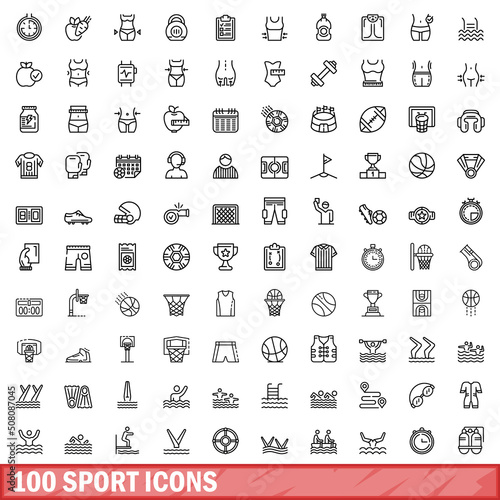 100 sport icons set. Outline illustration of 100 sport icons vector set isolated on white background