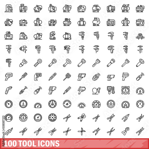 100 tool icons set. Outline illustration of 100 tool icons vector set isolated on white background