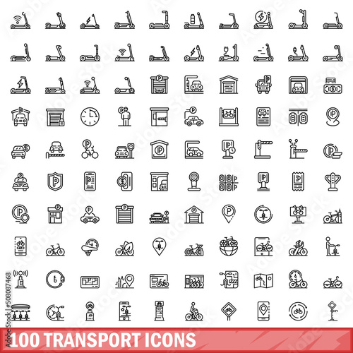 100 transport icons set. Outline illustration of 100 transport icons vector set isolated on white background