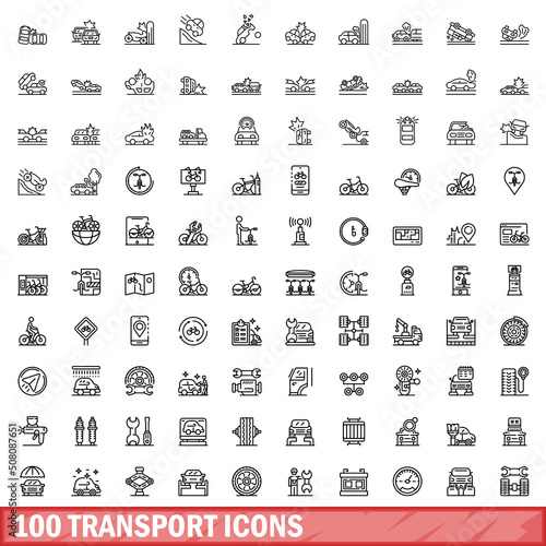 100 transport icons set. Outline illustration of 100 transport icons vector set isolated on white background