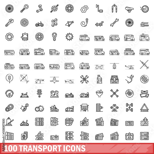 100 transport icons set. Outline illustration of 100 transport icons vector set isolated on white background