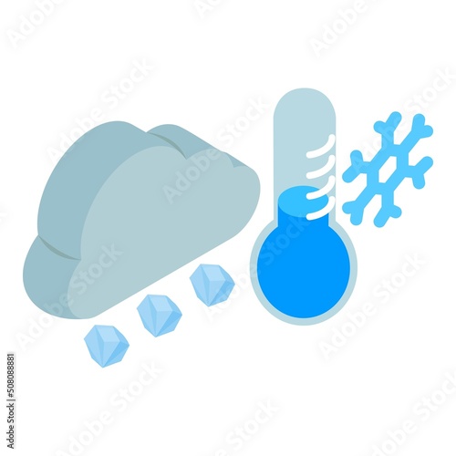 Hailstorm icon isometric vector. Cloud with hail, cold thermometer and snowflake. Bad weather, precipitation hail, meteorology, strong atmospheric precipitation