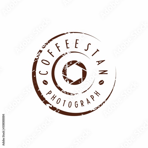 Coffee saucer stain with Shutter aperture camera lens logo for photography studio logo
