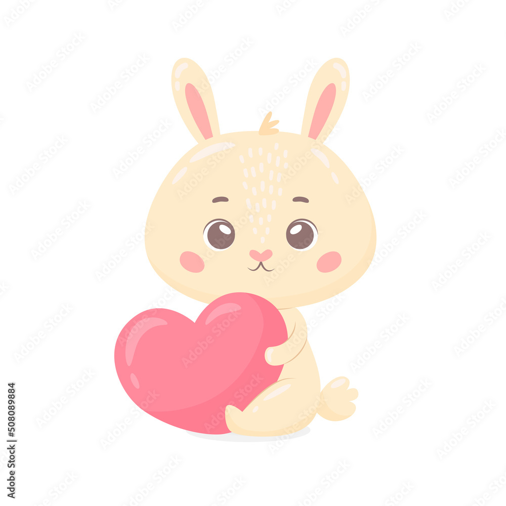 custom made wallpaper toronto digitalCute cartoon bunny holding a heart. Adorable rabbit for Valentine's Day. Childish animal character for poster, card, print, invitation. Vector illustration isolated on white background