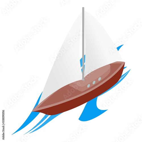 Sailing yacht icon isometric vector. New beautiful sailboat sailing on wave icon. Yachting, sailing, regatta