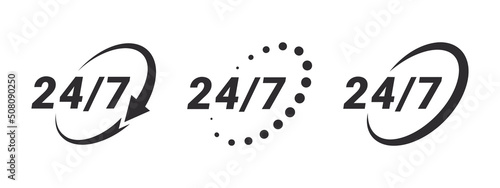 24 hour assistance icons. 24 hours 7 days in week support icons. Vector images