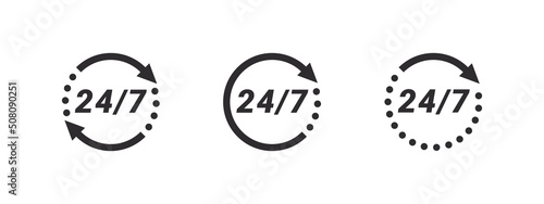24 hour service icons. 24 hours 7 days in week support icons. Vector images