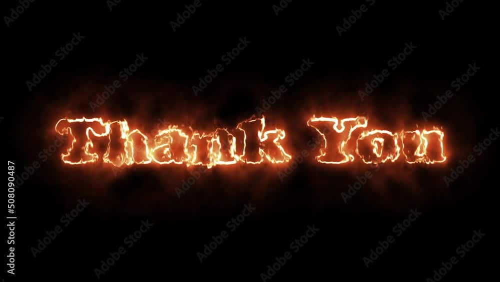 Thank you animation in fire text with neon light on letters Thank you animation in fire text with neon light on letters
