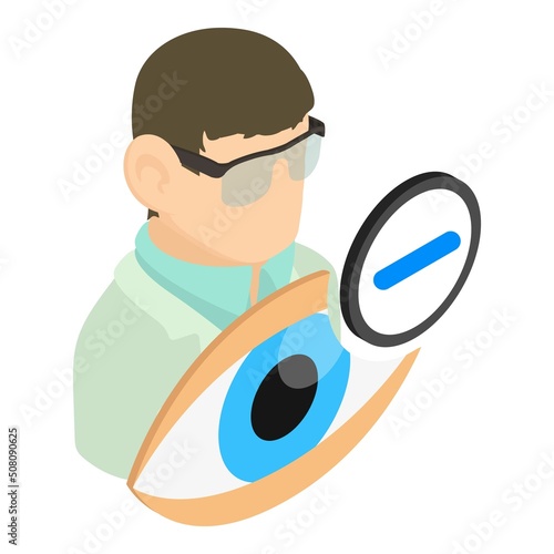 Treatment myopia icon isometric vector. Ophthalmologist, human eye, minus sign. Eye health, myopia, ophthalmology concept