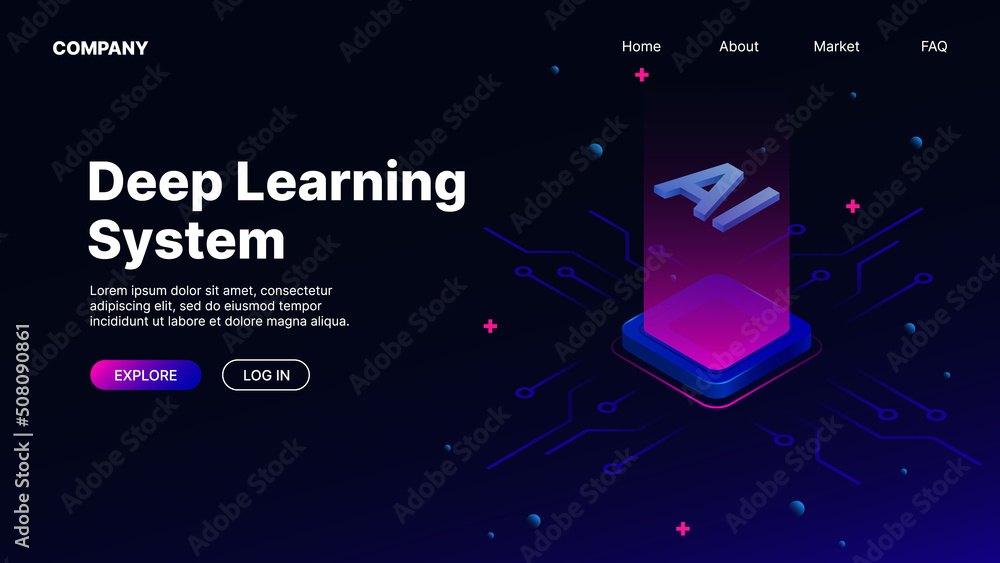 Deep Learning System Banner. Landing page for Website, Gradient Theme. Vector illustration Deep Learning System Banner. Landing page for Website, Gradient Theme. Vector illustration