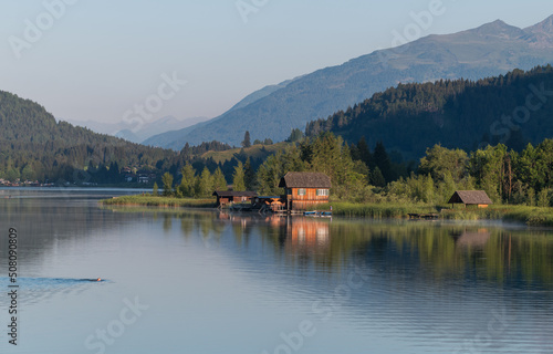 Beautiful morning on the Weissensee lake in Austria