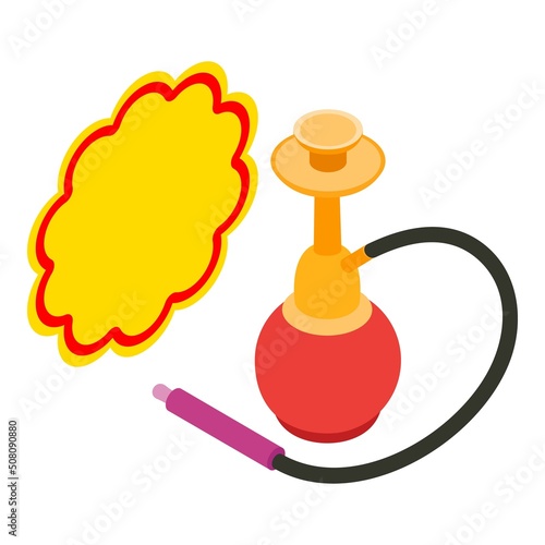 Eastern culture icon isometric vector. Colored glass hookah and blank sticker. Traditional oriental smoking attribute, culture, tradition