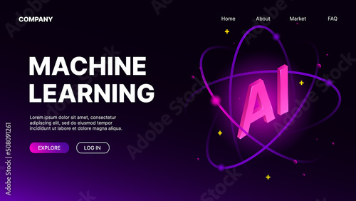 Machine Learning. AI Web Banner, Landing page Template. Vector illustration