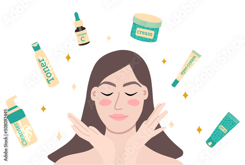Woman and her skin care products