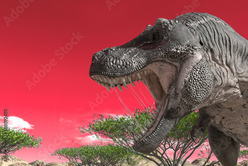 tyrannosaurus found somothing on desert close up