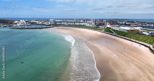 Aerial photo of Portrush Beach Atlantic Ocean North Coast County Antrim Northern Ireland by drone © peter