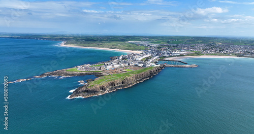 Aerial view of Portrush Beach Atlantic Ocean North Coast County Antrim Northern Ireland by Drone © peter