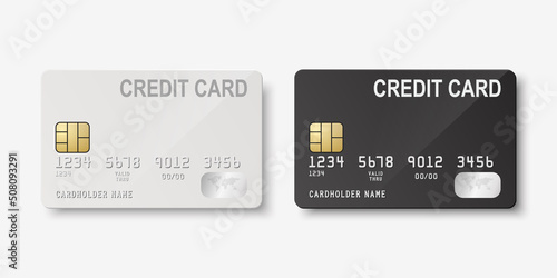 Vector 3d Realistic Black and White Blank Credit Card Isolated. Design Template of Plastic Credit or Debit Card for Mockup, Branding. Credit Card Payment Concept. Front Side