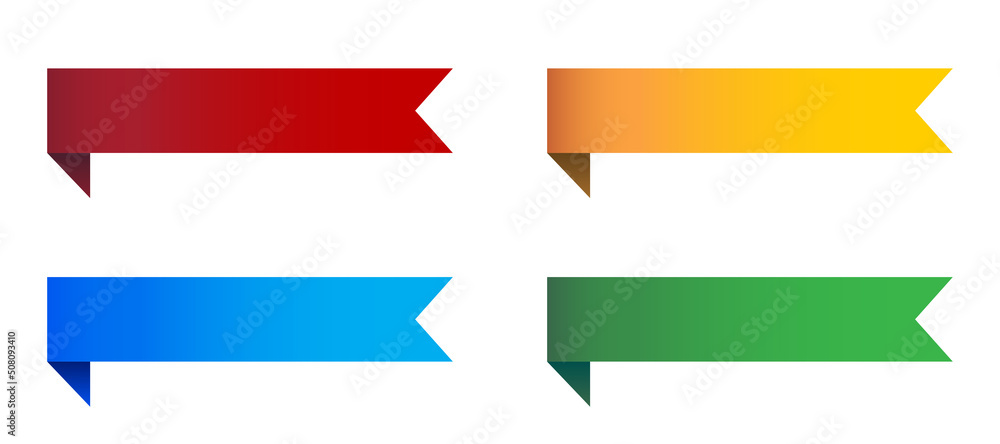 Set of banner ribbon strips with bend. Business ribbons, simple color tapes. Flat vector illustration. Set of banner ribbon strips with bend. Business ribbons, simple color tapes. Flat vector illustration.