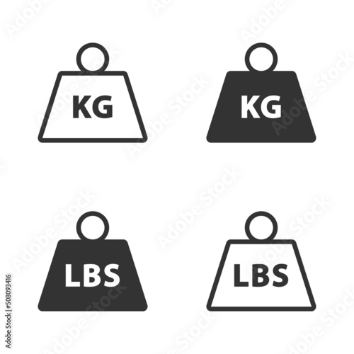 Set of Simple kg and lbs weight icon. Unit of imperial pound mass constant. Vector illustration.