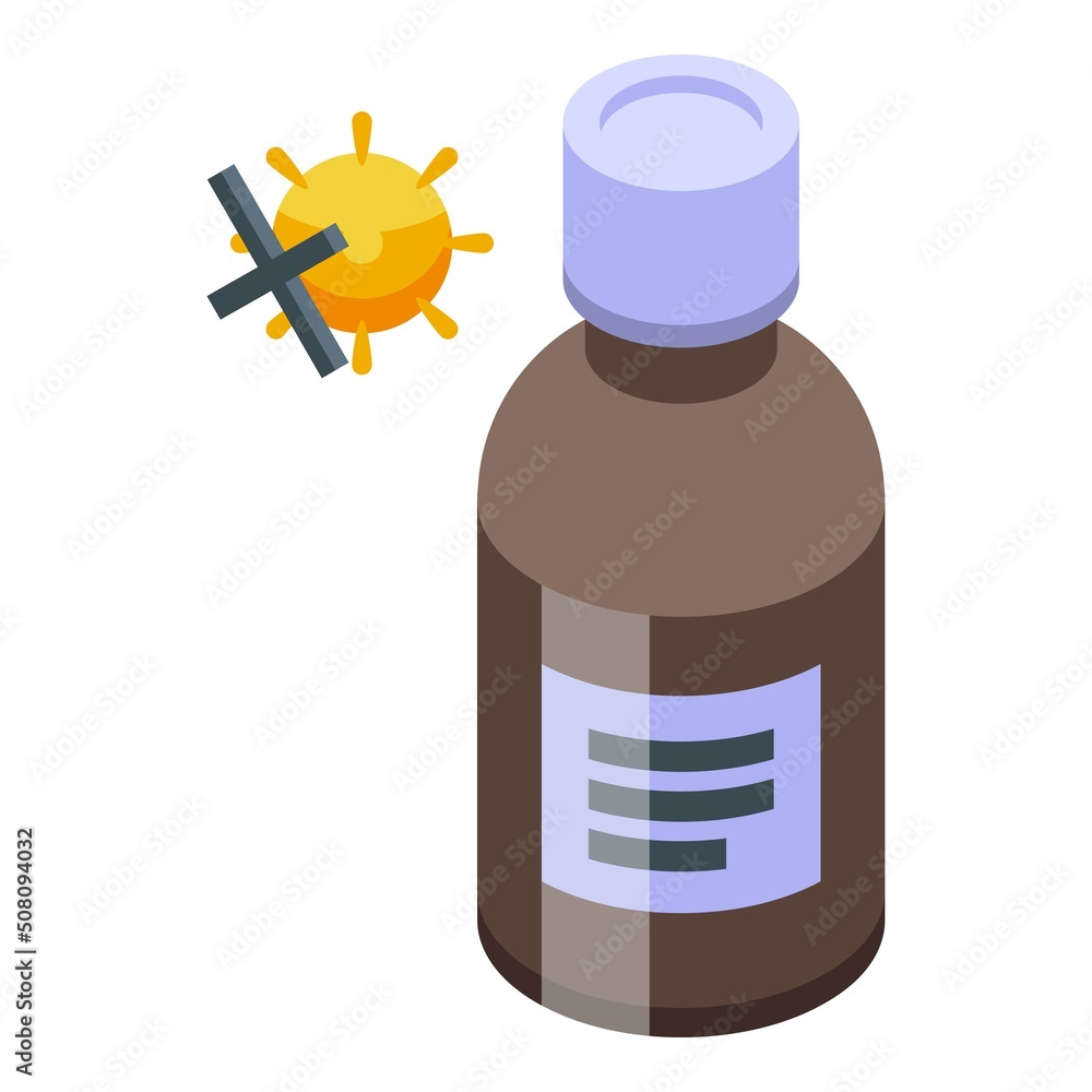 Fototapeta premium Antiviral syrup bottle icon isometric vector. Medicine virus. Health jar