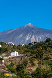 View of the Teide volcano from Icod de los Vinos on a sunny day with blue sky. Tenerife, Canary Islands, Spain